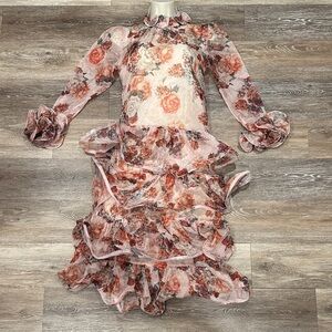 NWT! Dear Jose Elegant Floral Ruffle Long Sleeve Dress